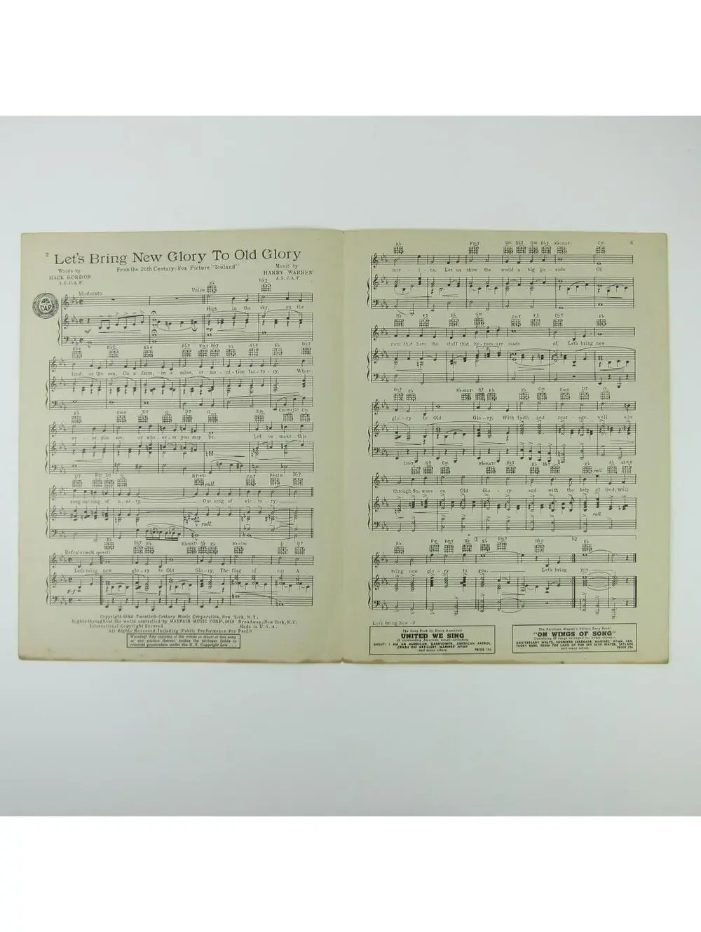 Sheet Music Let's Bring New Glory To Old Glory US Flag Film Iceland Vintage 1942
